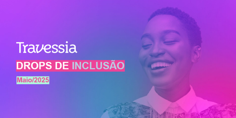 Capa do drops com uma mulher negra sorrindo. Fundo em degrade roxo e rosa.